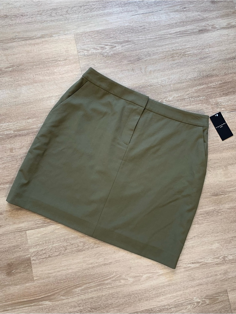NWT Tahari ASL Martini Olive Woven Pencil Skirt Size 12 Pockets